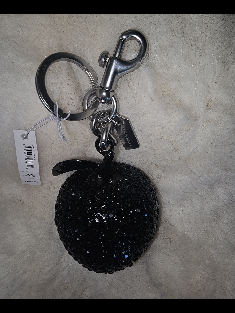 Coach Black Sequin Apple Bag Charm Keyring
